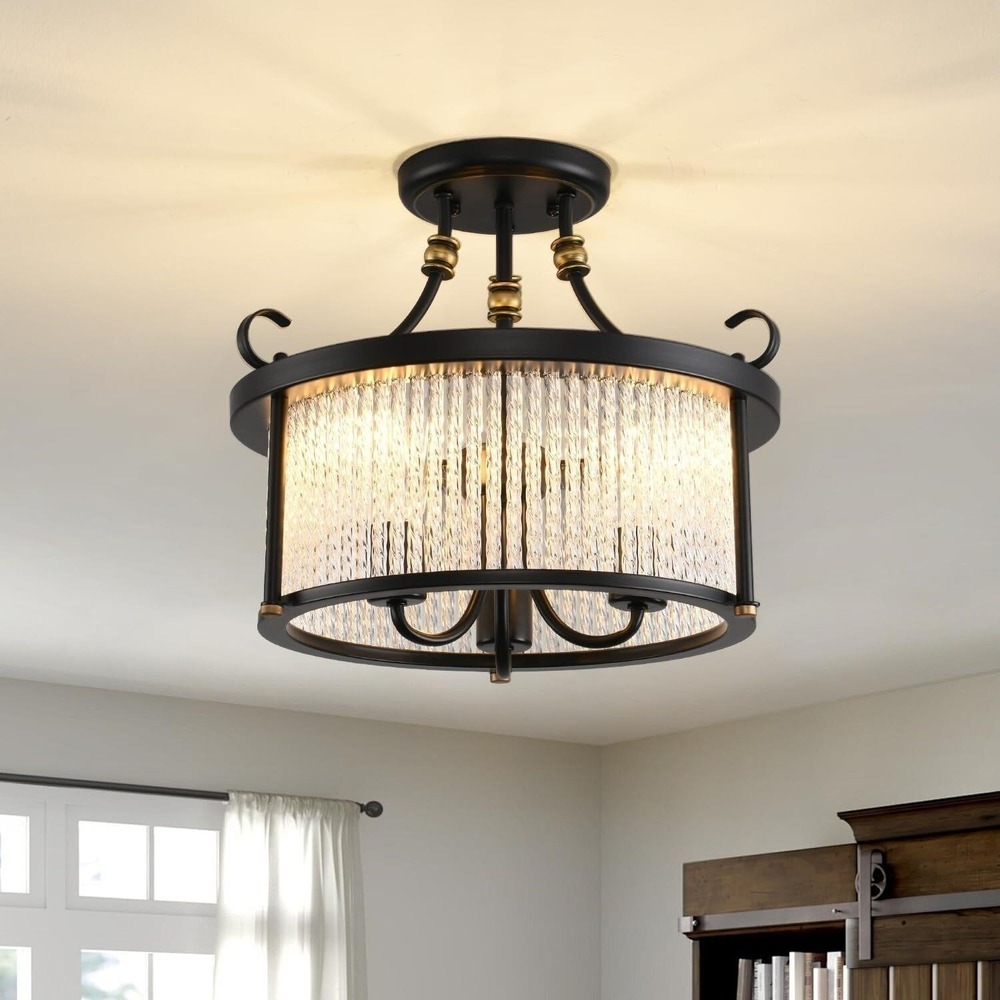 Blinghy Crystal Chandelier-Semi Flush Mount Ceiling Light Hallway Fixtures Black - Picture 6 of 9
